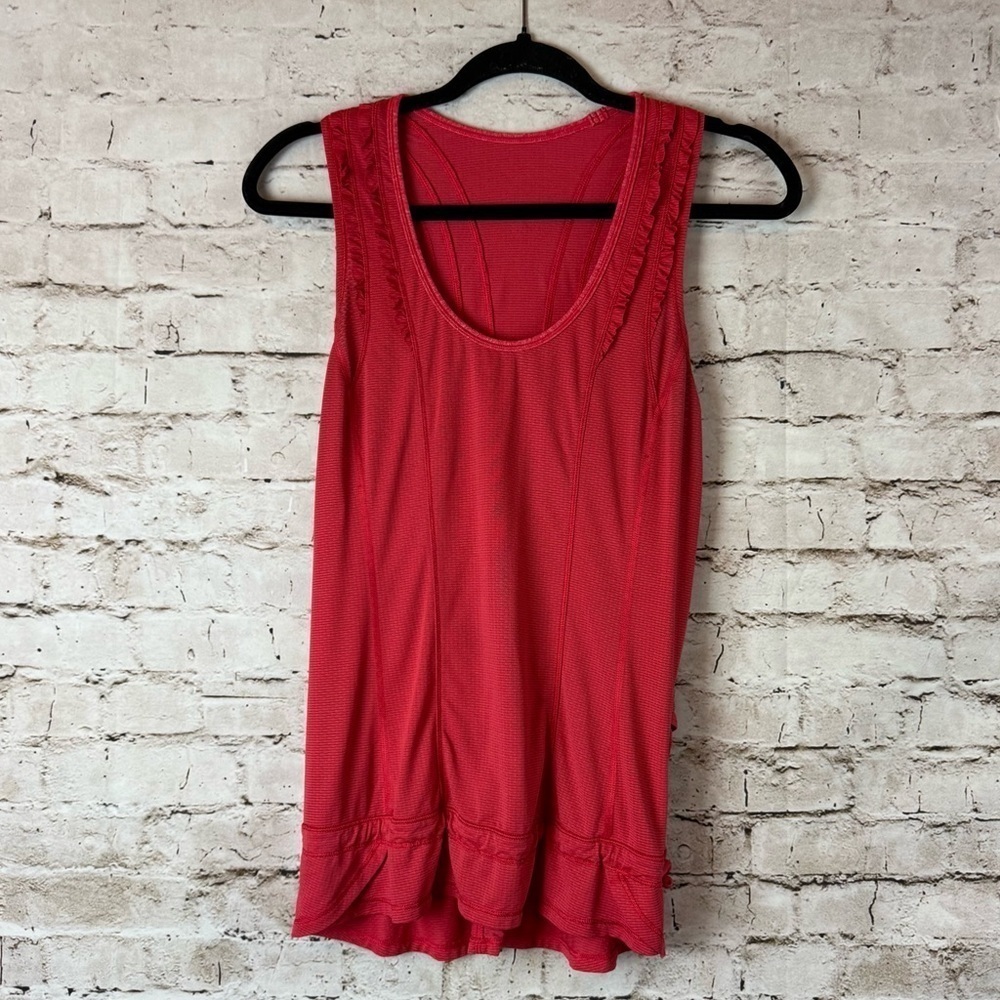 Lululemon Women's Mind Over Matter Tank Top Size 4 Tango Red Cinch Ruffles